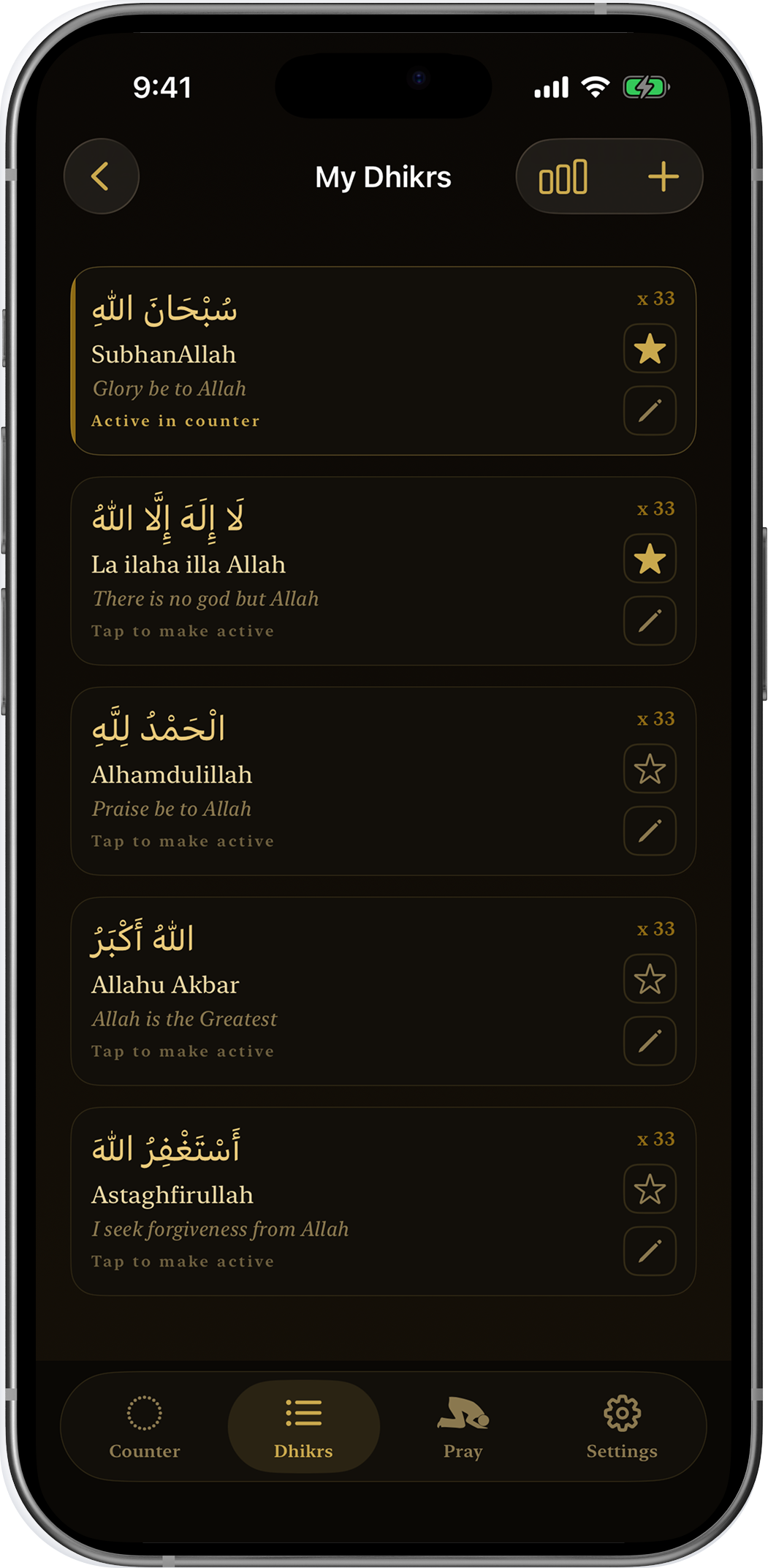 Tasbih Pro prayer and Qibla screen